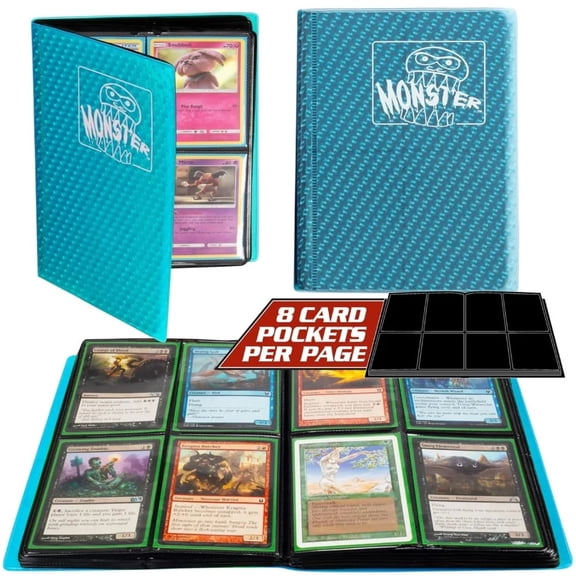 Monster Binder - 4 Pocket Trading Card Album - Holofoil Aqua Blue- Holds 160 Cards