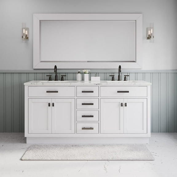 Water Creation Hartford 72" Double Sink Bath Vanity w/ Faucet   Mirror in White