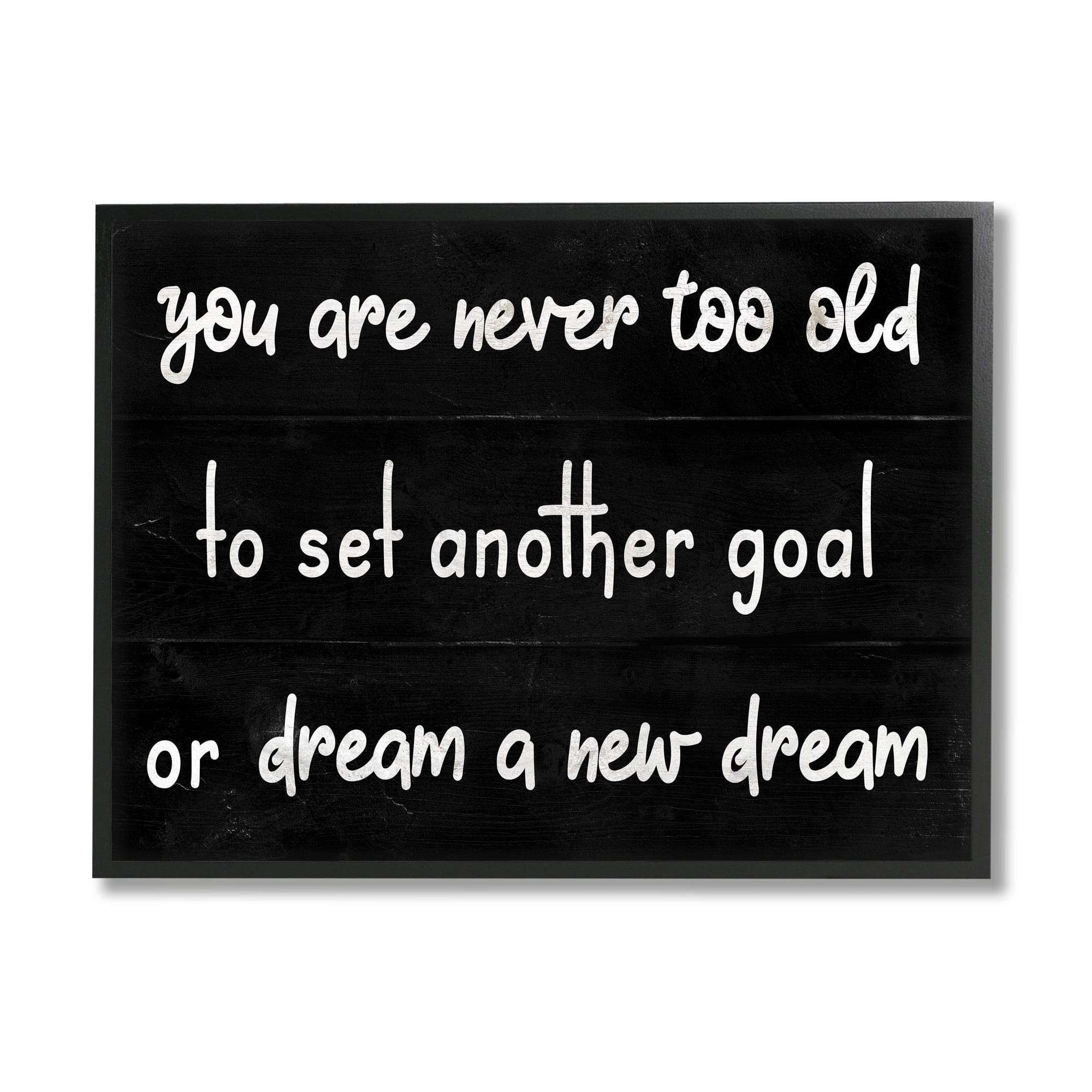 Stupell Industries Never To Old to Set Goals Phrase Minimal Black White Grey Framed, 11 x 14, Design by Daphne Polselli