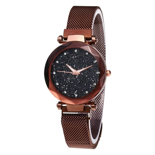 Bearachild Reloj de cielo estrellado para mujer, correa de malla, reloj de para novia analógico de cuarzo, regalo de vacaciones Relojes inteligentes Marrón