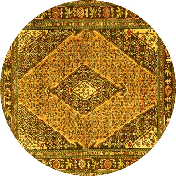 Ahgly Company Machine Washable Indoor Round Medallion Yellow Traditional Area Rugs, 7' Round