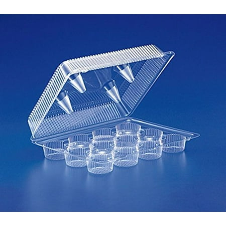 Plastics 12-Compartment Mini Cupcake / Muffin Container Clear Plastic Hinged Holder (Pack of