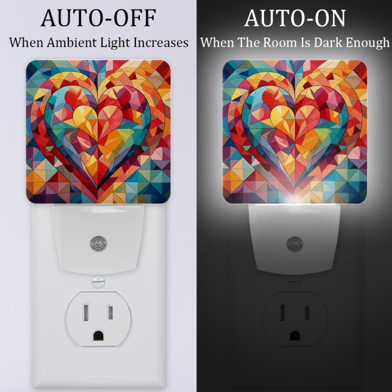 PhooArto Love Heart Geometry Pattern Plug in LED Night Light Auto Sensor Dusk to Dawn Decorative Night for Bedroom, Bathroom, Kitchen, Hallway, Stairs, Baby's Room, Energy Saving
