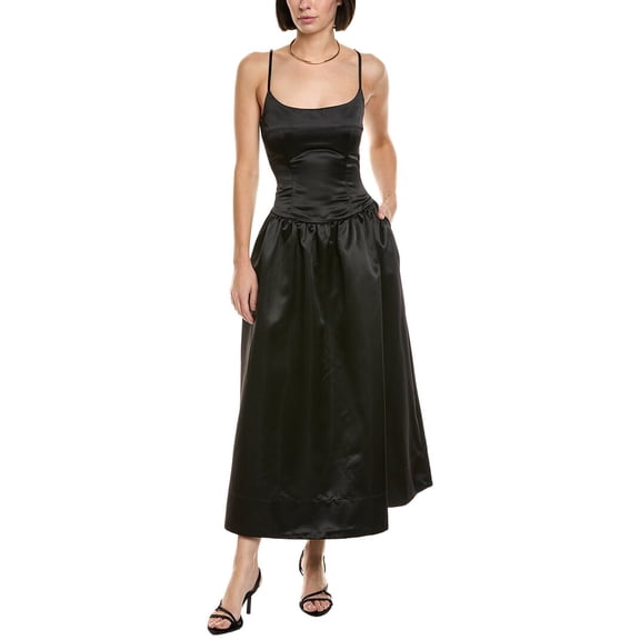 Cynthia Rowley womens Satin Drop Waist Midi Dress, 4, Black