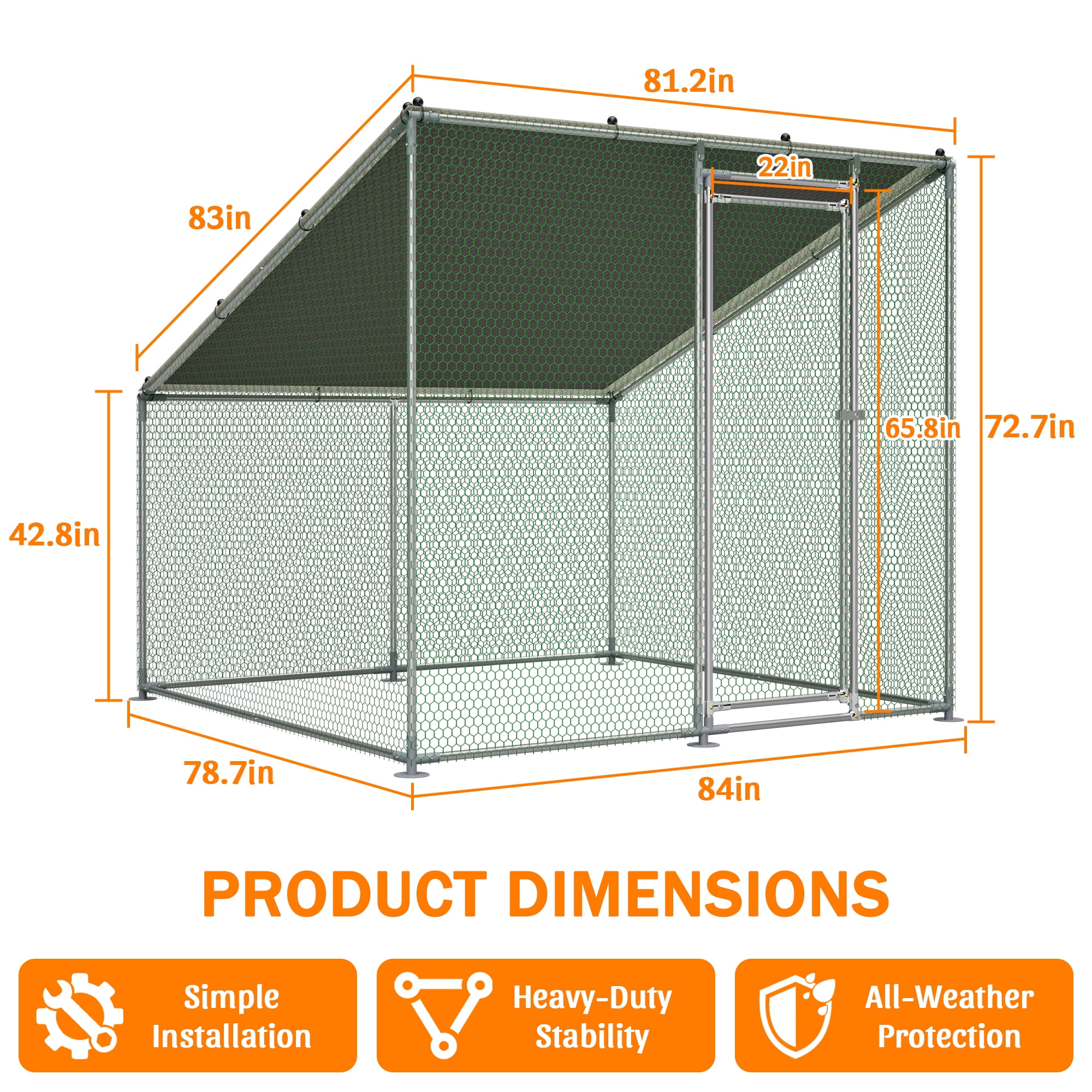 Walk-In Metal Chicken Coop,Slanted Roof,Heavy-Duty All-Weather Poultry Cage with Waterproof & Anti-UV Cover, Stable Outdoor Run for Yard with Spring Button Connectors & Reinforced Mesh