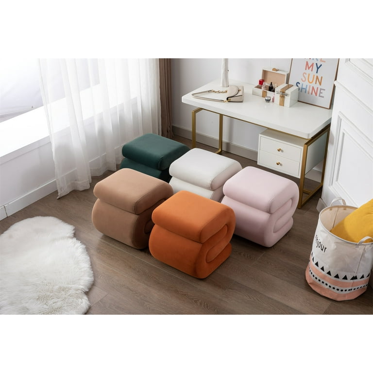 SZLIZCCC Foot Stool, Modern S-Shape Velvet Ottoman Makeup Chair Footstool  Under Desk, Upholstered Extra Seating for Living Room, Bedroom, Entryway