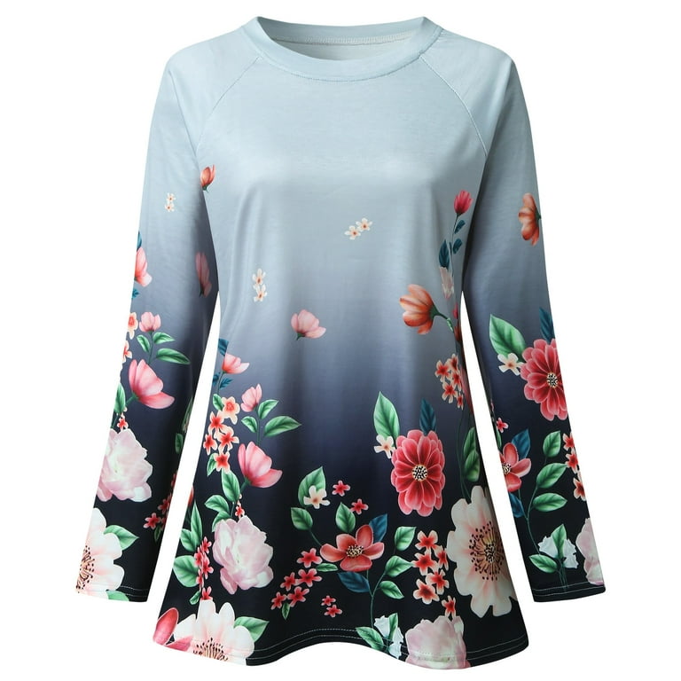 JURANMO Womens Tunics Dressy Casual Pullover Tops,Long Sleeve Fashion  Floral Print Fall Women Loose Slim Fit T Shirts Shirts to Wear with Leggings  Oversized Sweartshirts Crewneck Blouses Sweaters 