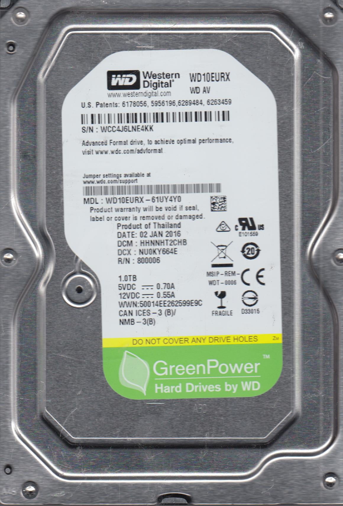 WD10EURX61UY4Y0, DCM HHNNHT2CHB, Western Digital 1TB SATA 3.5 Hard