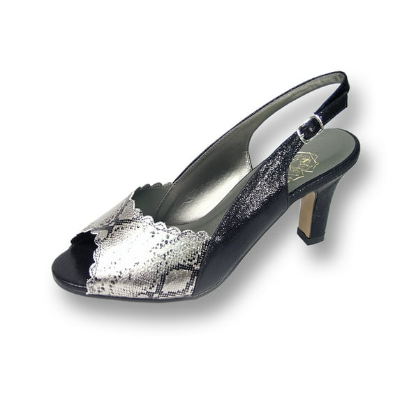 FLORAL Corina Women's Wide Width Two Tone Metallic Snake Front Dress Slingback BLACK 7