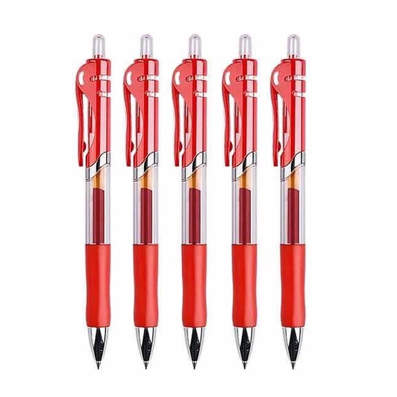 5 Pack Gel Pens, Red Barrel,Medium Point (0.5mm), Red Gel Ink Pens for Home, Office, Journaling, Writing, Note-Taking, Teacher Supplies