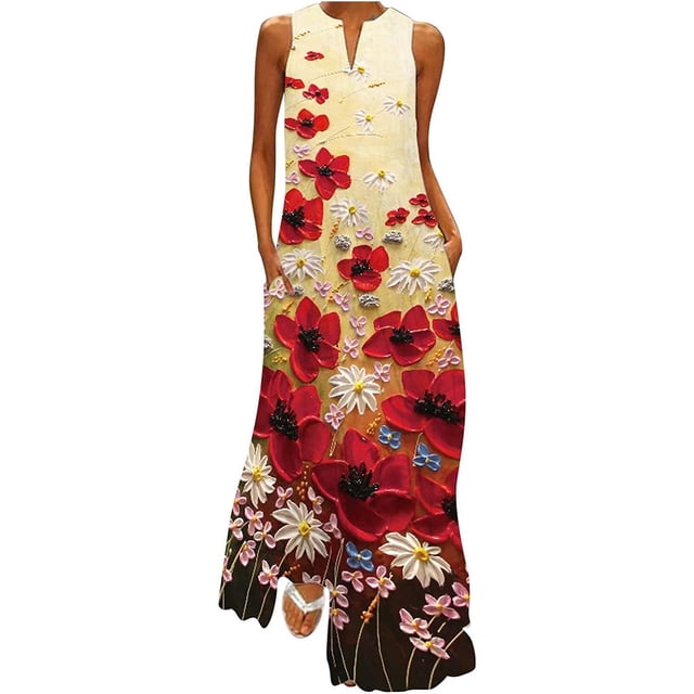 Vestidos de verano para mujer, vestidos largos estampados, vestidos de noche, vestidos de playa con cuello en V, vestidos maxi sin mangas, vestidos casuales de moda de verano, vestidos de
