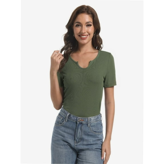 Womens Tops Crew Neck Summer Short Sleeve Casual Slim Fitted Tshirt