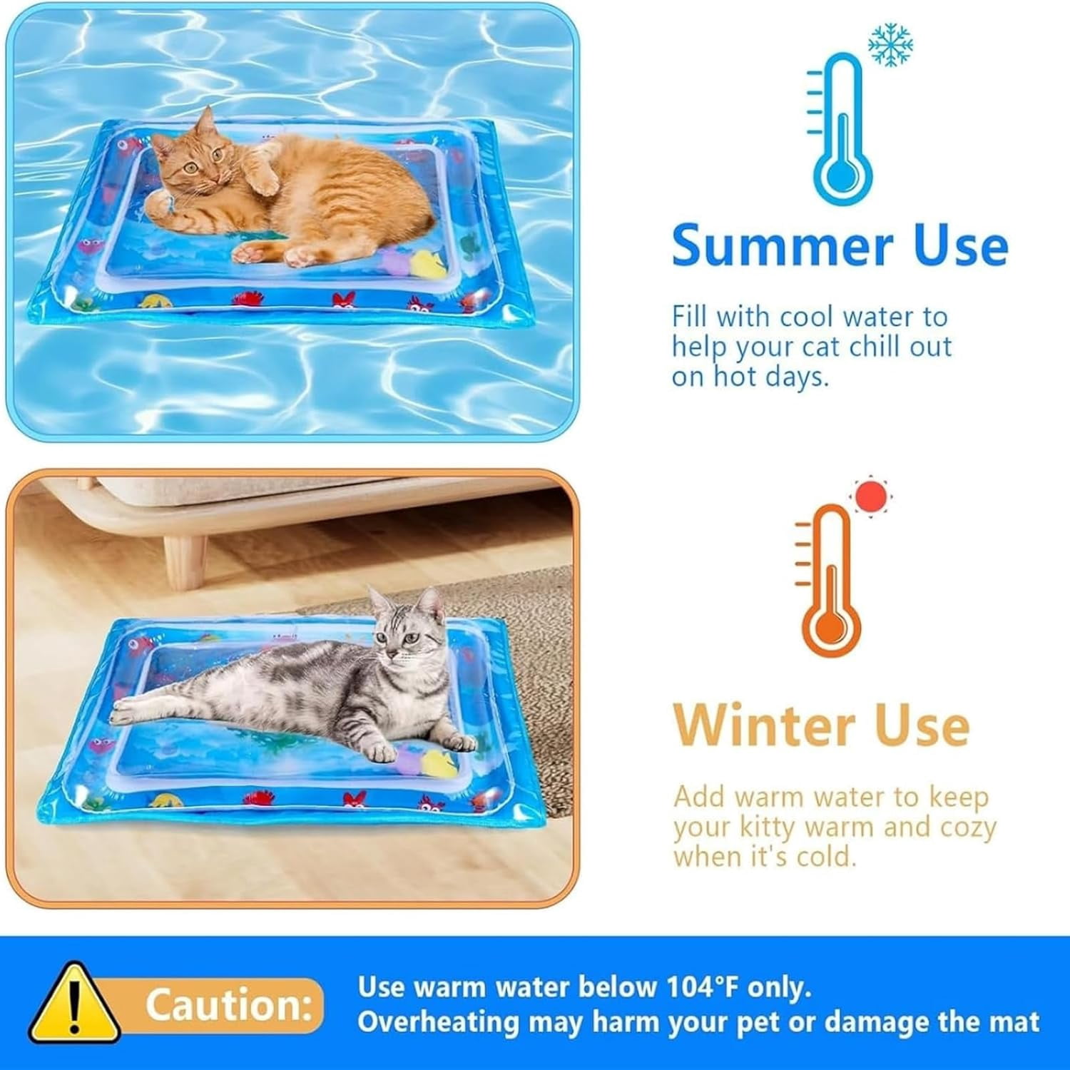 Glow Pad for Cats - 24in Light-Up Water Play Mat with LED Fish Toys, Spill-Resistant Thickened PVC Base for Floor/Tile Floors