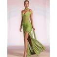 thumbnail image 3 of V Neck Bridesmaid Dresses Pleated Chiffon 2025 Off Shoulder Flowy Formal Evening Wedding Guest Dress with Slit Green M, 3 of 7