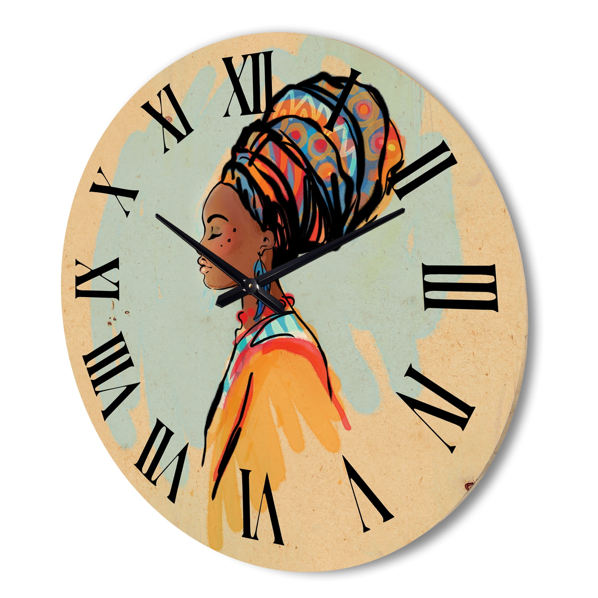 Designart 'Portrait of African American Woman With Turban II' Modern Wood Wall Clock