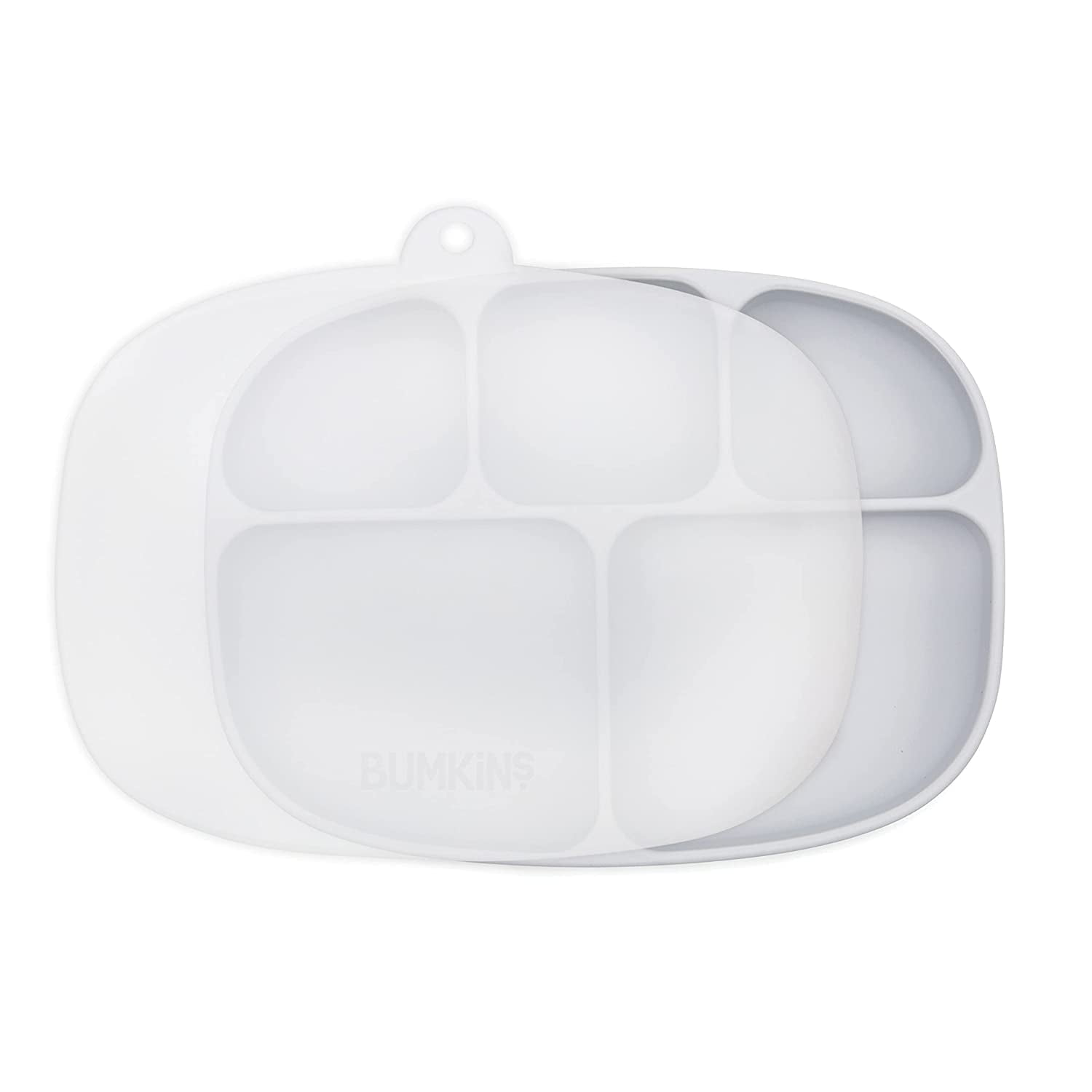 Bumkins Baby & Toddler Silicone Grip Dish with Lid, 5-Section Kids Plate (Gray)
