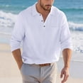 thumbnail image 2 of Linen Polo Shirts for Men Casual Long Sleeve Collared Relaxed Fit Golf Shirts Work Shirt Beach Shirt, 2 of 5