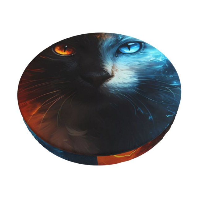 Saiise Housse de Tabouret de Bar Imprimé Chat Rouge et Bleu, Coussin de Siège Rond pour Tabourets en Bois et Métal, Confortable et Durable - 12 Pouces