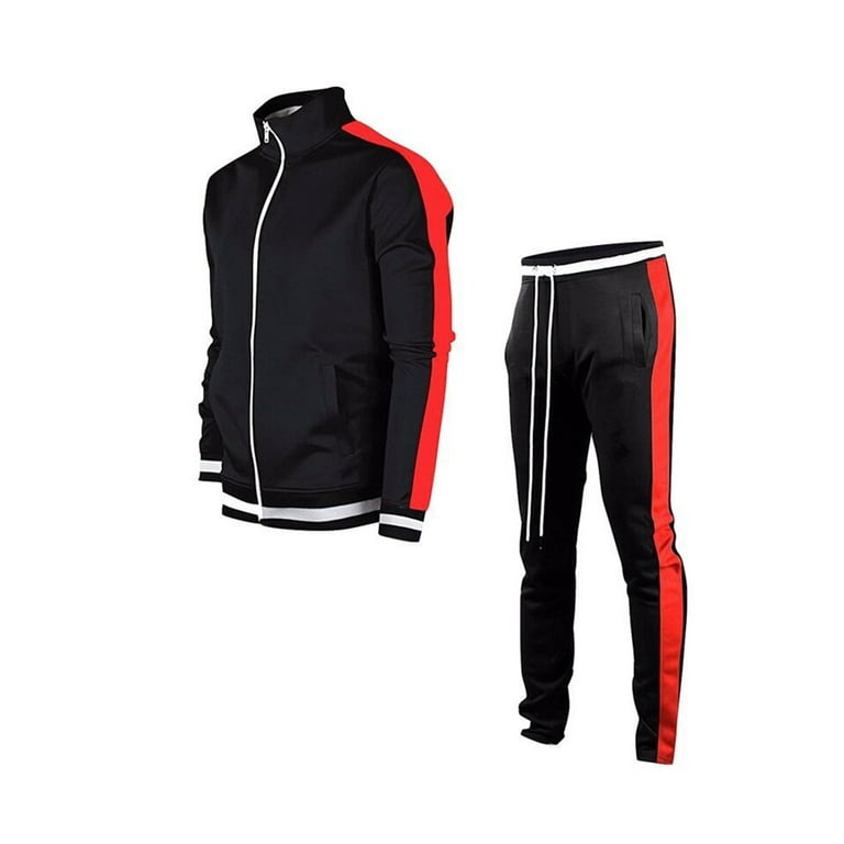 CenturyX Men's Tracksuit Set Fashion Hoodie Sweat Suits 2Pcs Outfits Adult Mens Casual Color Block Athletic Sportswear Black Red M Walmart.com