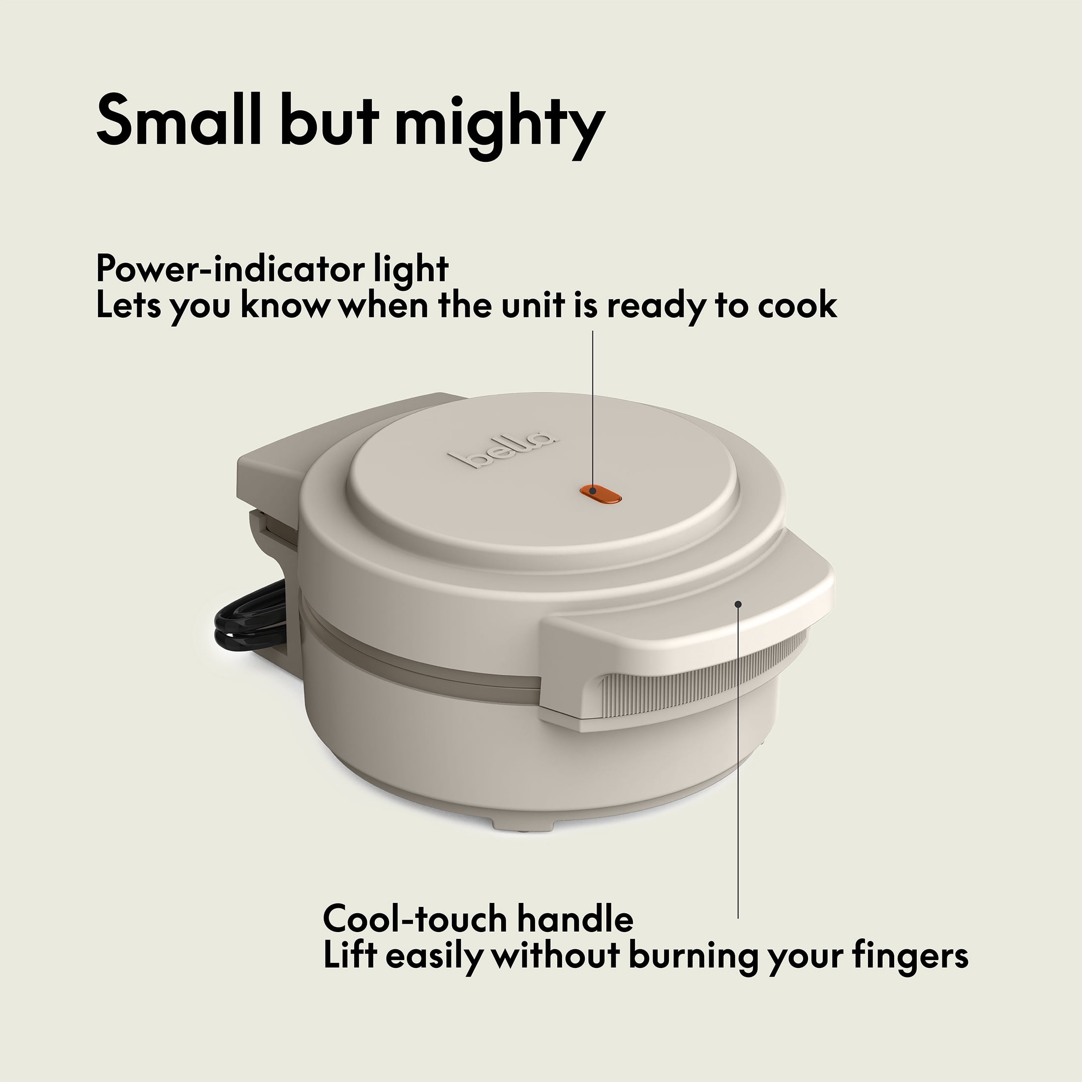 bella Snack-n-Store Mini Waffle Maker with EverGood™ Ceramic Nonstick Coating, Ready Indicator Light & Cool Touch Handles, Oatmilk