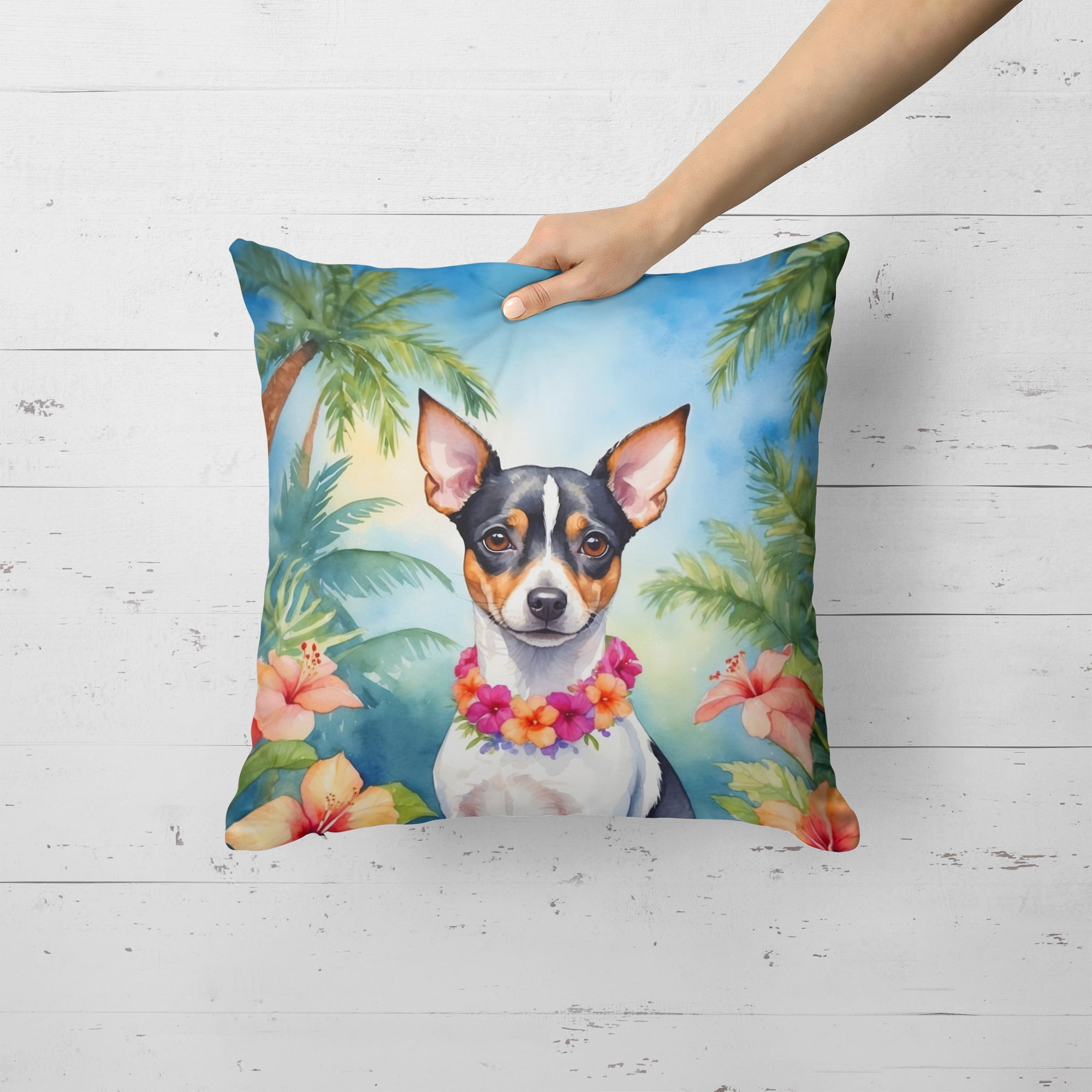 Rat Terrier Luau Throw Pillow 18 in x 18 in