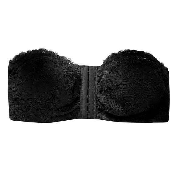 WCJM Bra Women Wirefree Lace Strapless Bra Bandeau Tube Top Seamless Padded Bralette Comfortable(Black,XL)