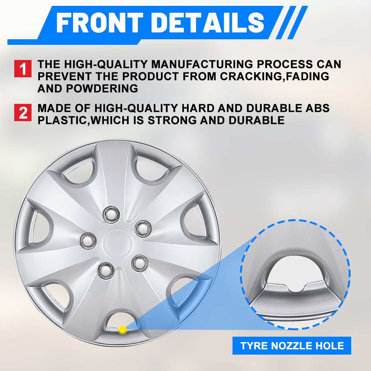 4PCS Hubcap Wheel Cover Replacement 15" Hub Caps Universal Wheel Rim Cover ABS Material Exterior Accessories Snap On Car Truck SUV -15-Inch, Silver