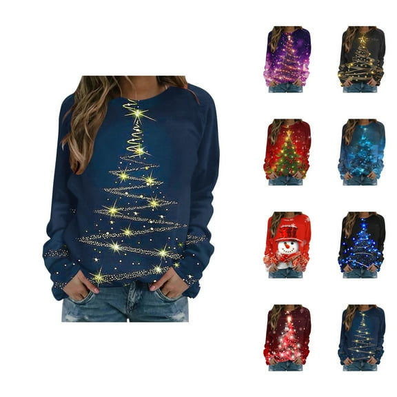 Christmas Sweatshirts for Women 2025 Long Sleeve Crewneck Xmas Holiday Graphic Sweatshirt Pullover Tops