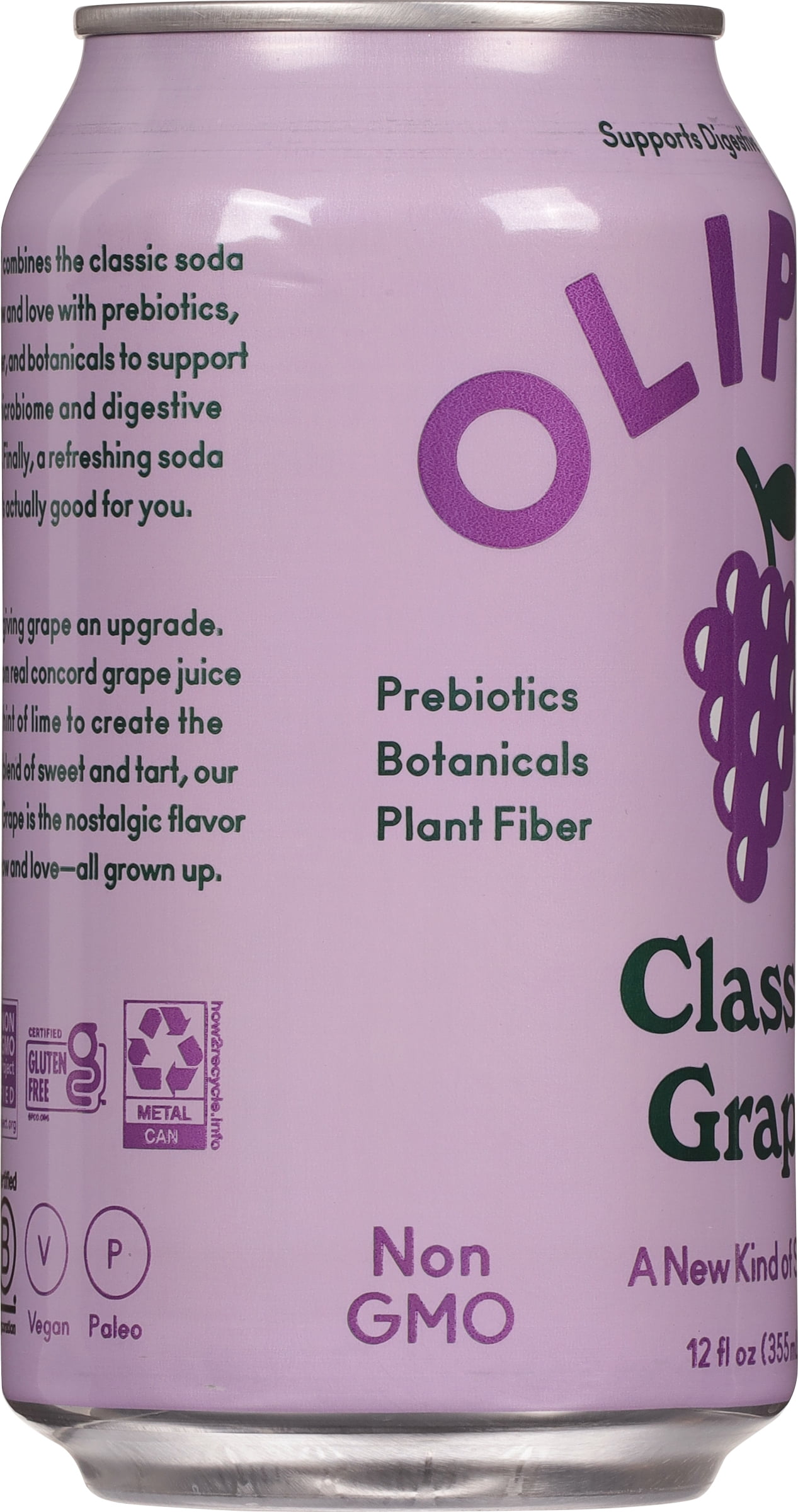(3 pack) OLIPOP 6g Fiber Prebiotic Soda, Classic Grape, 12 fl oz, Single, Shelf Stable
