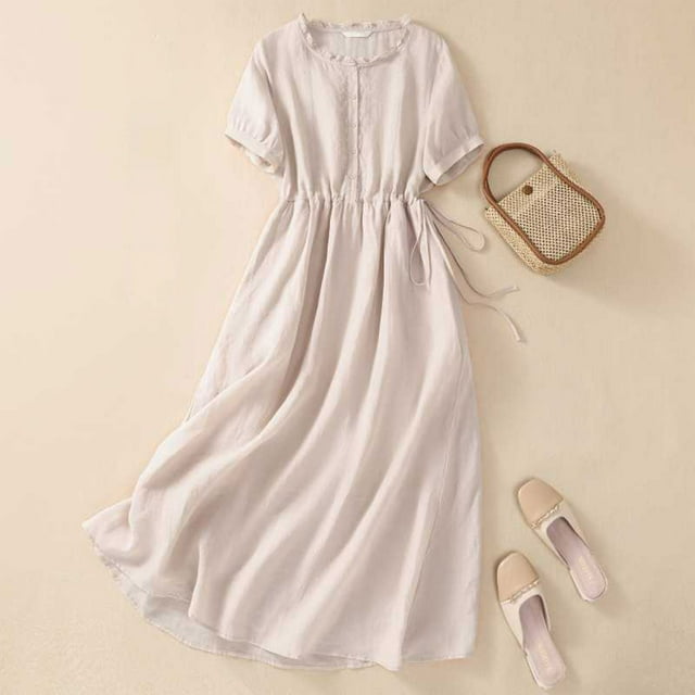 LSLJS Ladies Cotton Linen summer Commute Solid Color Skirt Light Long Skirt Female, Sundress Summer Beach Dresses