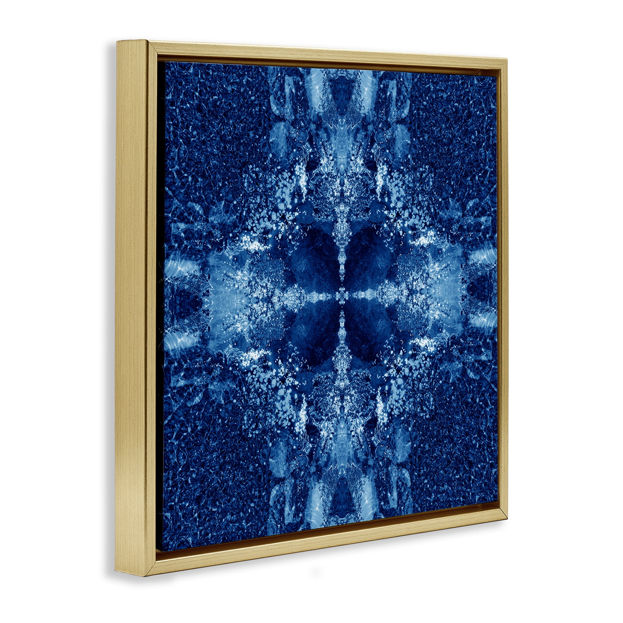 Stupell Industries Blue Detailed Symmetry Abstract Painting Gold Floater Framed Canvas Art Print Wall Art, 25 x 25
