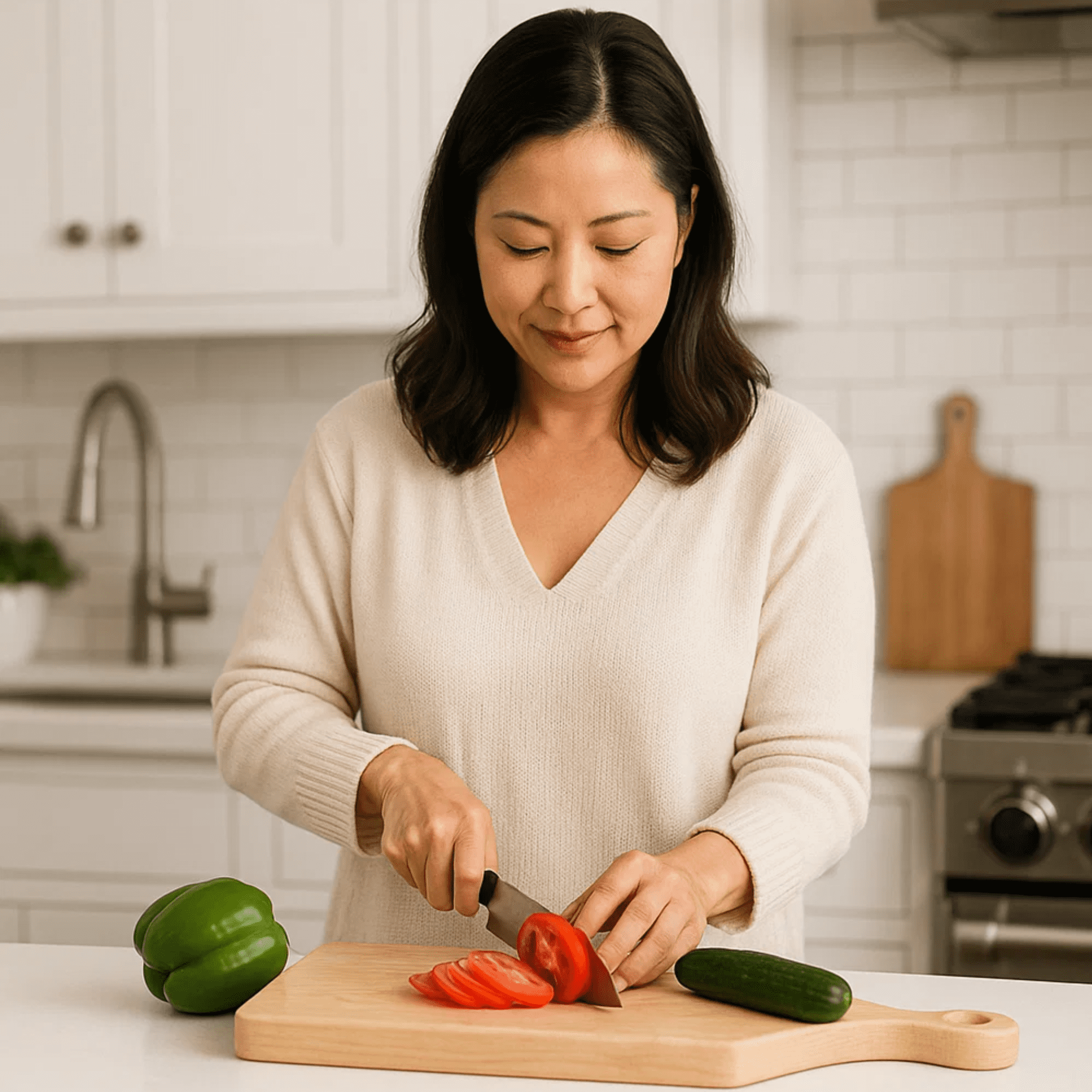 SELECLINE Hinoki Cypress Cutting Board with Handle, 16.5x7.9", 1" Thick, Handmade, Made in Korea