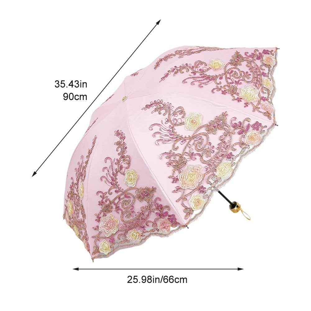Lace Embroidery Sun Umbrella Ladies Anti-UV Umbrella Folding Parasol Umbrella Vintage Flower Embroidery Umbrella Sun/Rain/Snow Folding Umbrella