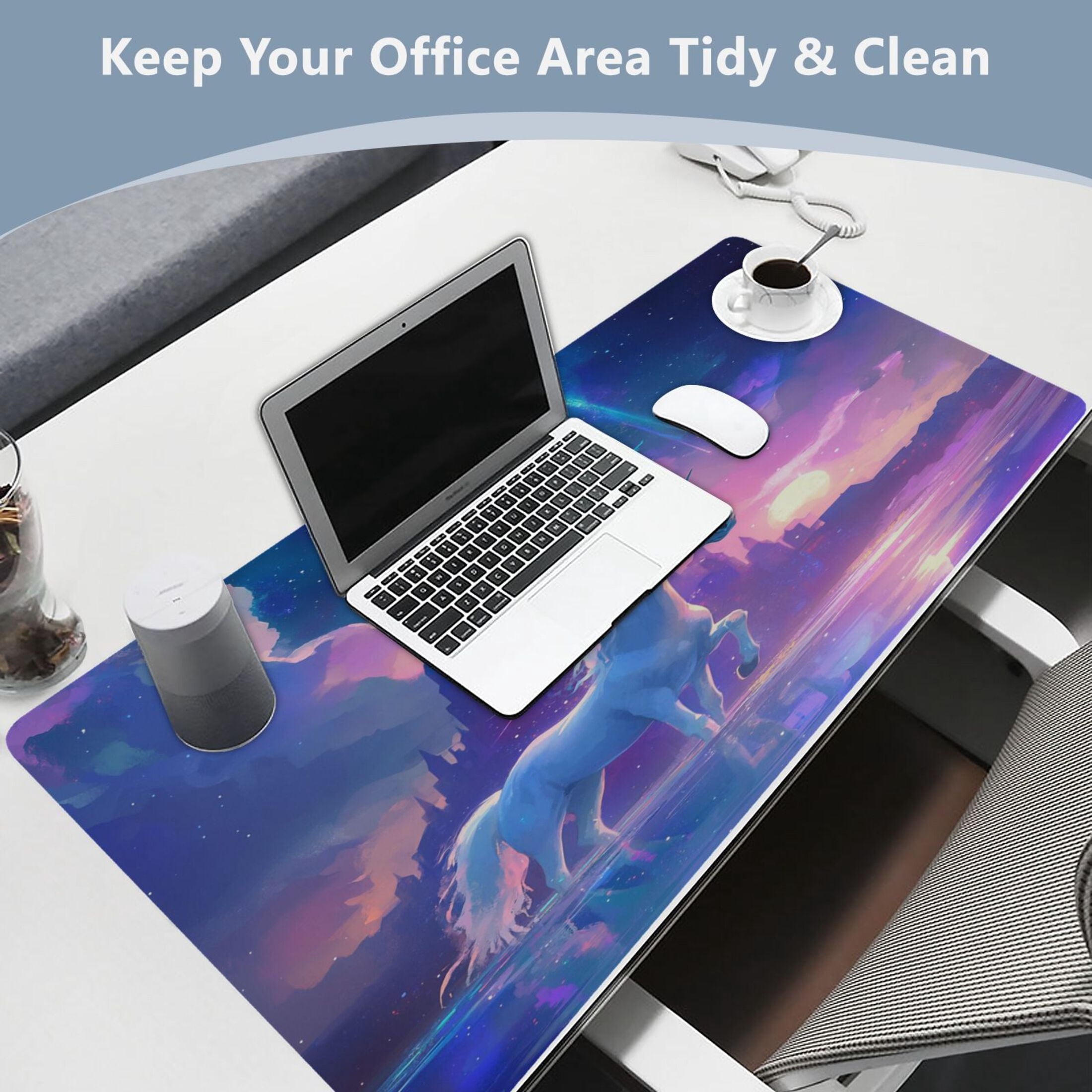 Leather Keyboard and Mouse Desk Mat Office Desk Accessories Protective Office Desk Decor Desk Pad Mat for Gaming, Work from Home, Office A White Unicorn 16.5" x 35.4"