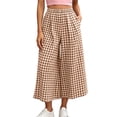 thumbnail image 3 of Women's Soft Fabric Pants Elastic Waist Comfy Casual Pants with Pocket, Solid Color Mid Elastic Waist, Loose Fit Crop Capris for Summer Beach Lounge, Womens Capri Pants | VerBelle,Khaki 2XL, 3 of 7