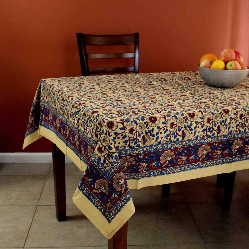 Pink Green India Arts Handmade Hand Block Print 100/% Cotton Eternal Floral Vine Tablecloth 60x60