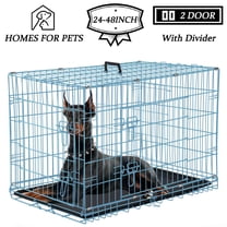 YRLLENSDAN 48 inch Foldable Large Dog Crate for Large Dogs, Metal Wire Dog Cage with Plastic Tray and Handle Double-Door Outdoor Dog Crates and Kennels for Medium Dogs, Blue