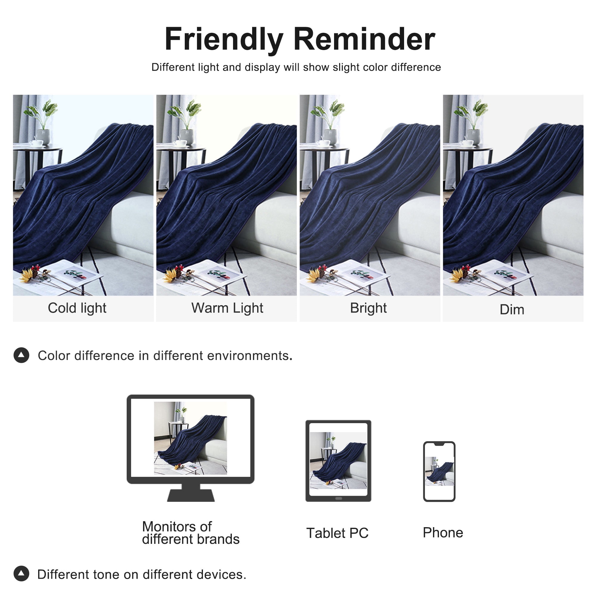 Unique Bargains Flannel Fleece Blanket Soft Luxury Hemmed Navy Blue Twin