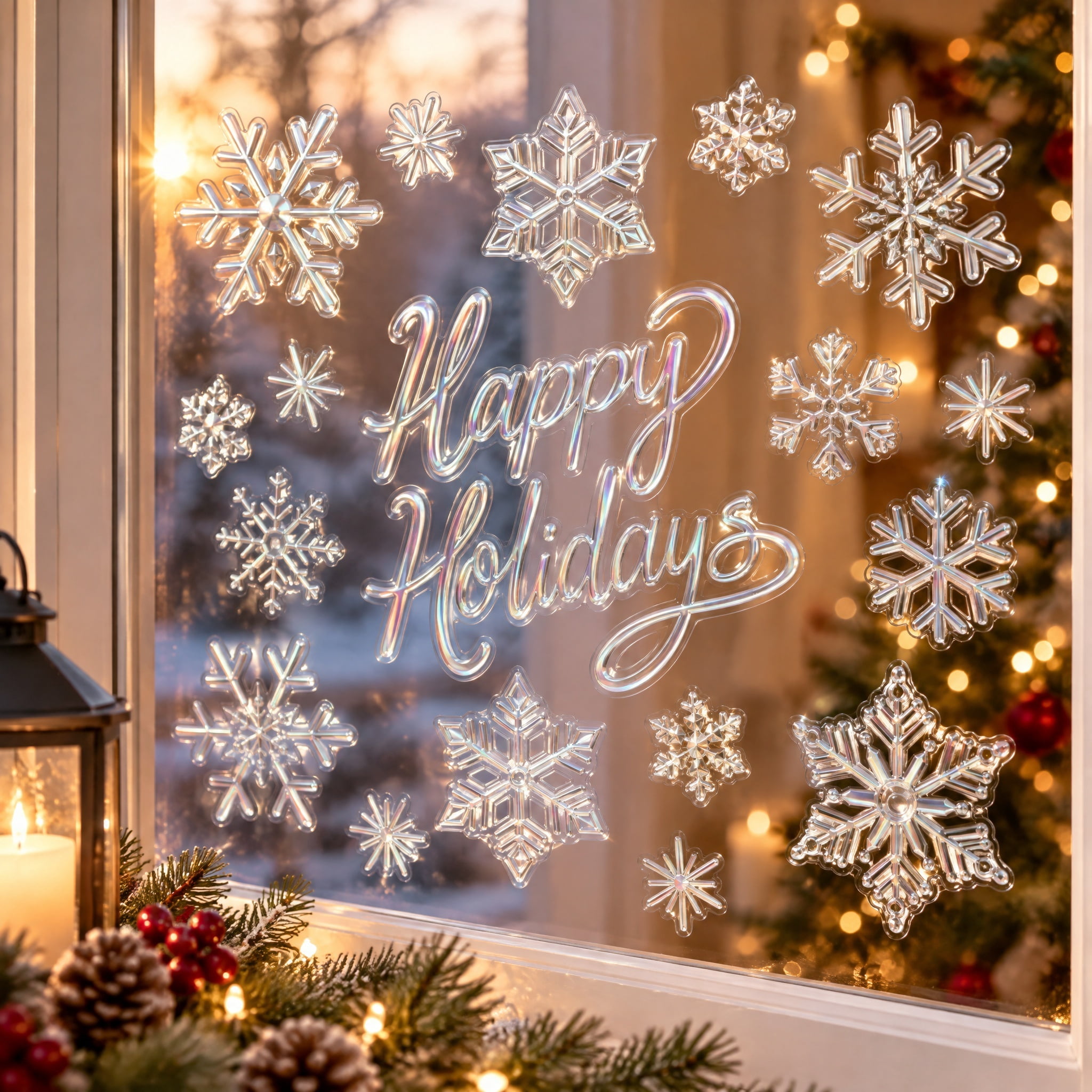 Snowflake Window Bling Clings, Silver, 12" x 12", by Holiday Time