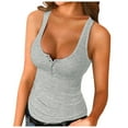 thumbnail image 3 of Womens Tank Tops Women Solid Low Cut Sexy Button Down Sleeveless Top Womens Camisole Grey XXXXL, 3 of 6