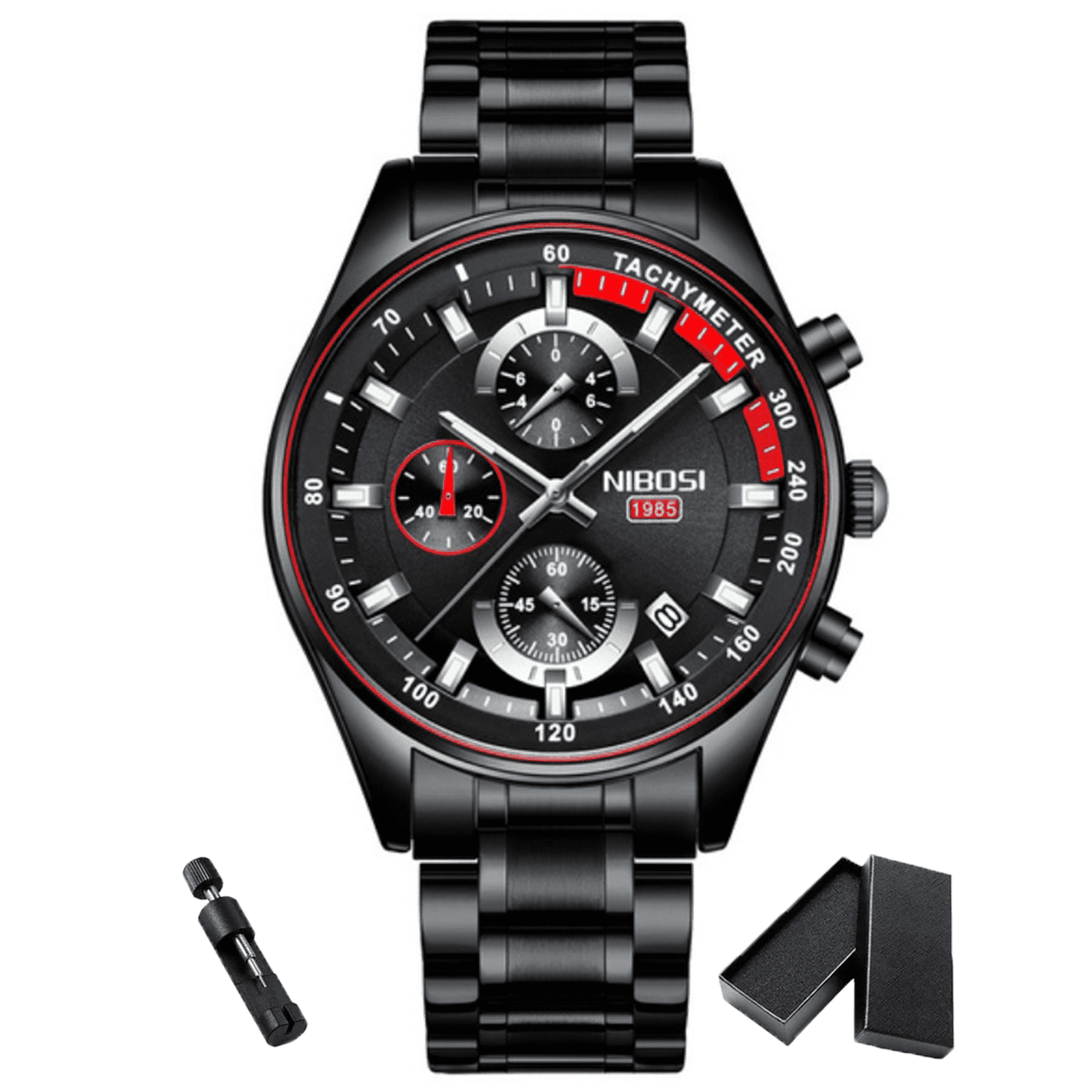 NIBOSI Men's Fashion Stainless Steel Chronograph Luminous Waterproof Business Quartz Watch