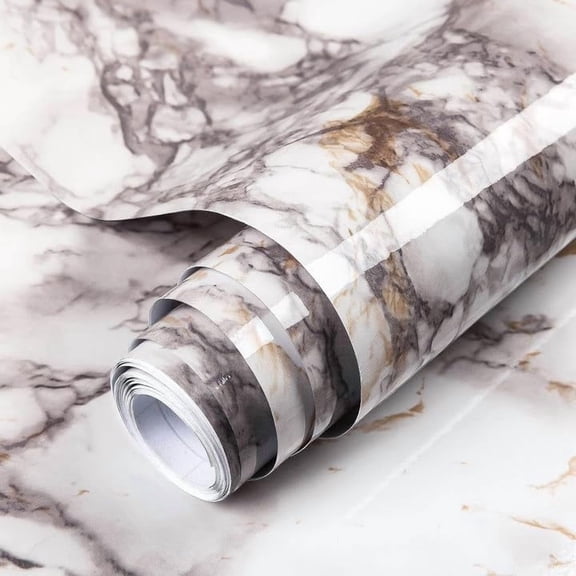17.71"x118" Marble Contact Paper for Countertops, Glossy Peel and Stick Countertops, Granite Marble Wallpaper for Kitchen and Bathroom Cabinets Vinyl Film Self Adhesive Removable