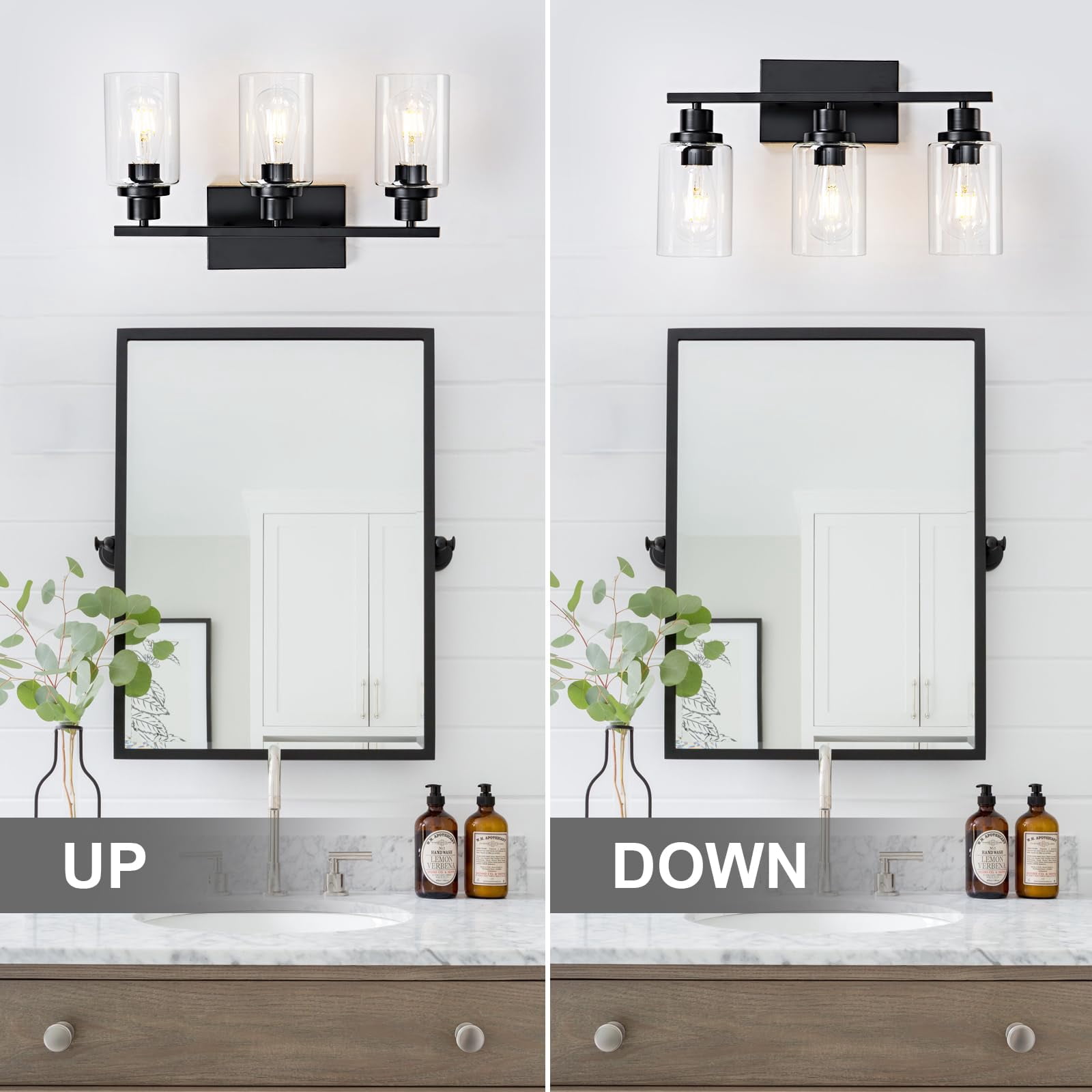 3 Light Bathroom Fixtures Black Vanity Over Mirror Modern Farmhouse Wall Lighting Sconces Rustic Industrial Lamp For  Bedroom Living Room E26 Socket With Glass Shade