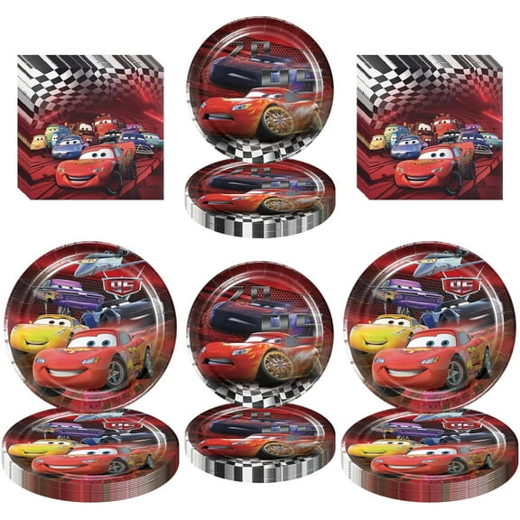 60 PCS Cars Tableware Sets, Cars Birthday Party Paper Plates and Napkins Set Includes 40 PCS Plates, 20 PCS Napkins for Birthday Party Supplies