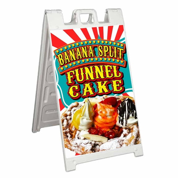 Banana Split Funnel Cake (24" X 36") Standard A-Frame Signicade, Includes Decal Applied To Stand