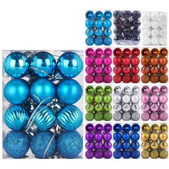 Emopeak 24Pcs Christmas Balls Ornaments For Xmas Christmas Tree - 4 Style Shatterproof Christmas Tree Decorations Hanging Ball For Holiday Wedding Party Decoration (1.3 ""/3.2Cm Lake Blue)