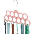 thumbnail image 1 of Perchero de terciopelo para bufandas, organizador de bufandas, acabado de terciopelo flocado, soporte para bufandas con 11 presillas y ganchos, color rosa, paquete de 2, 1 of 5