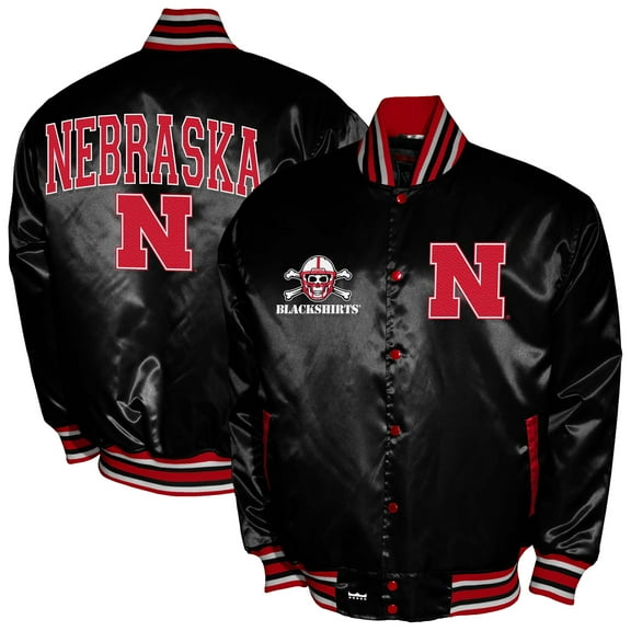 Men's Franchise Club Black Nebraska Huskers Satin Full-Snap Jacket