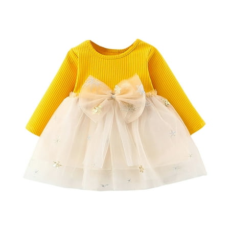 

Cute Baby Girls Dress Toddler Girls Tulle Clothes Baby Kids Patchwork Princess Bowknot Dress Knit Girls Dress&Skirt