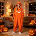 thumbnail image 2 of LILIYA Pumpkin Onesie for Women Adult Halloween Jumpsuit Long Sleeve Hooded Pajamas Plush Long Sleeve Flannel Loungewear, 2 of 4